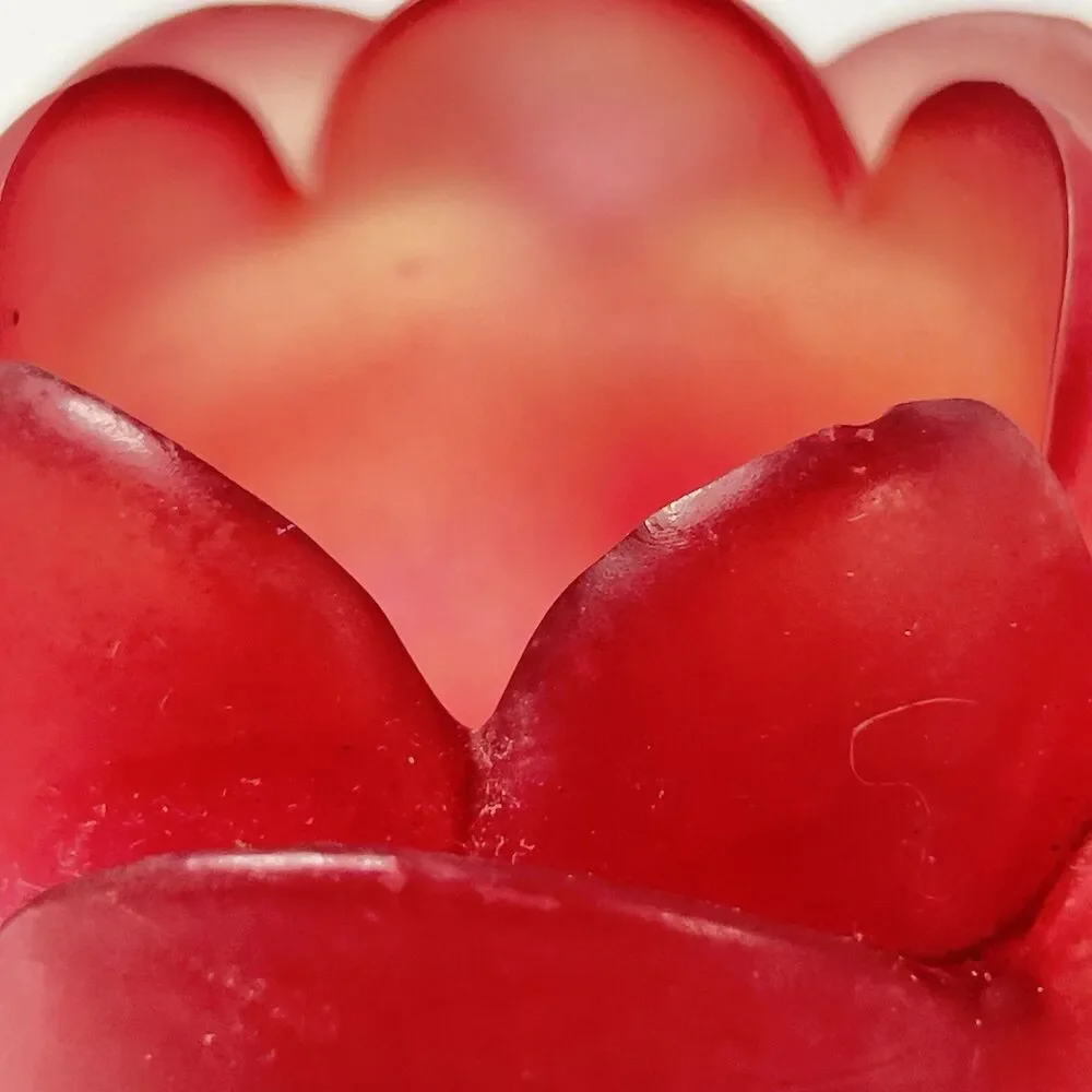 Vintage Frosted Red Lotus Viking Glass Candle Holder